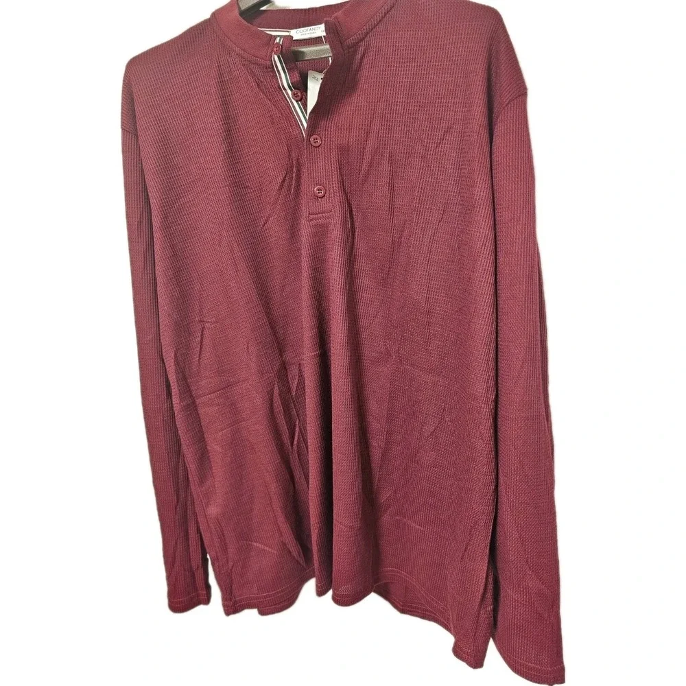 NWT Mens Coofandy Mens XXL 2XL Thermal Knit Pullover Burgundy Button